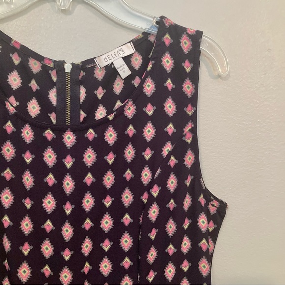 4/$10 - dELiA*s Geometric Print Sleeveless Fit-and-Flare Dress - Navy & Pink - Picture 2 of 8